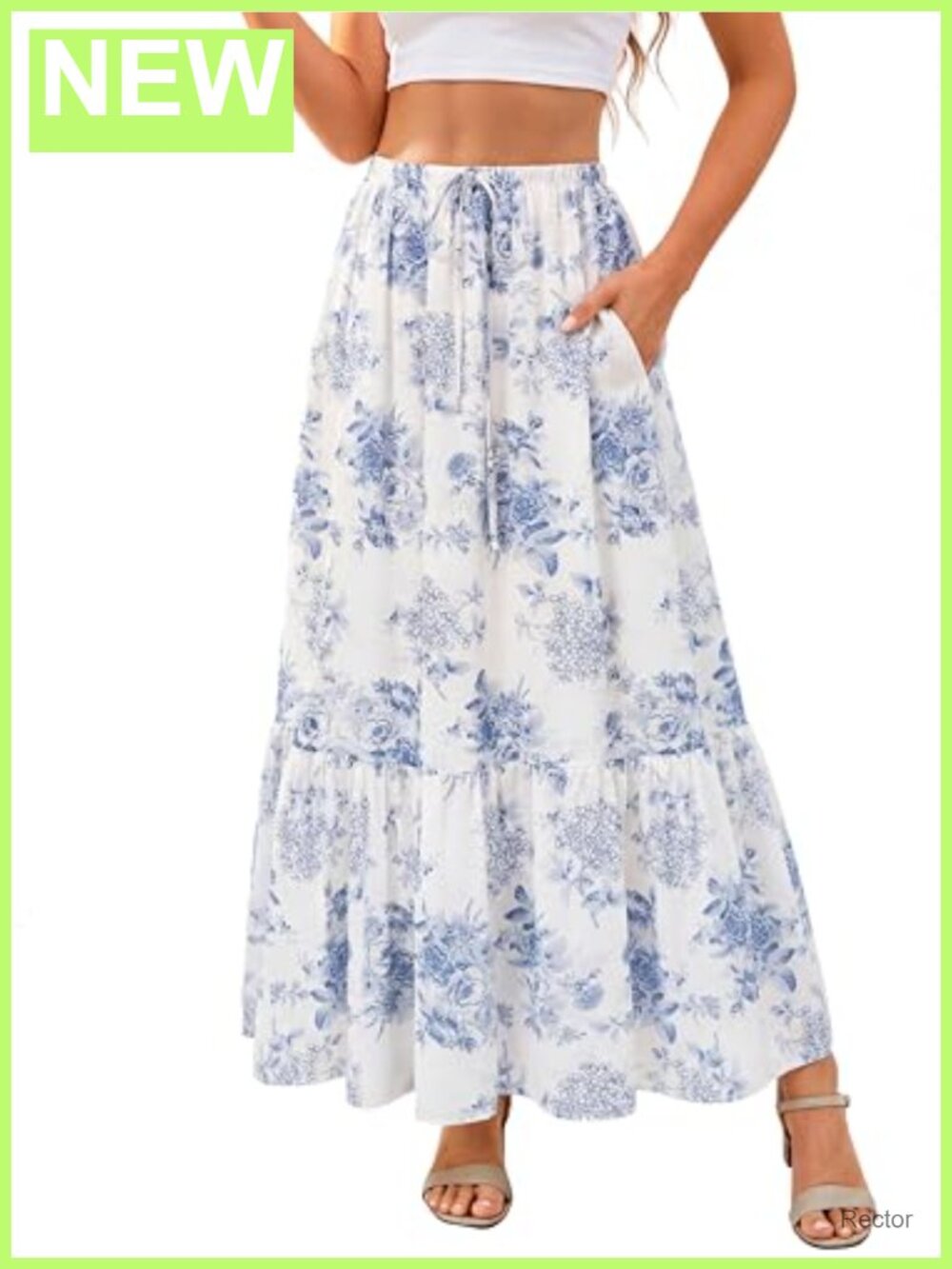 Floral Maxi Skirt for Women Tiered Ruffle Long Skirt with Pockets